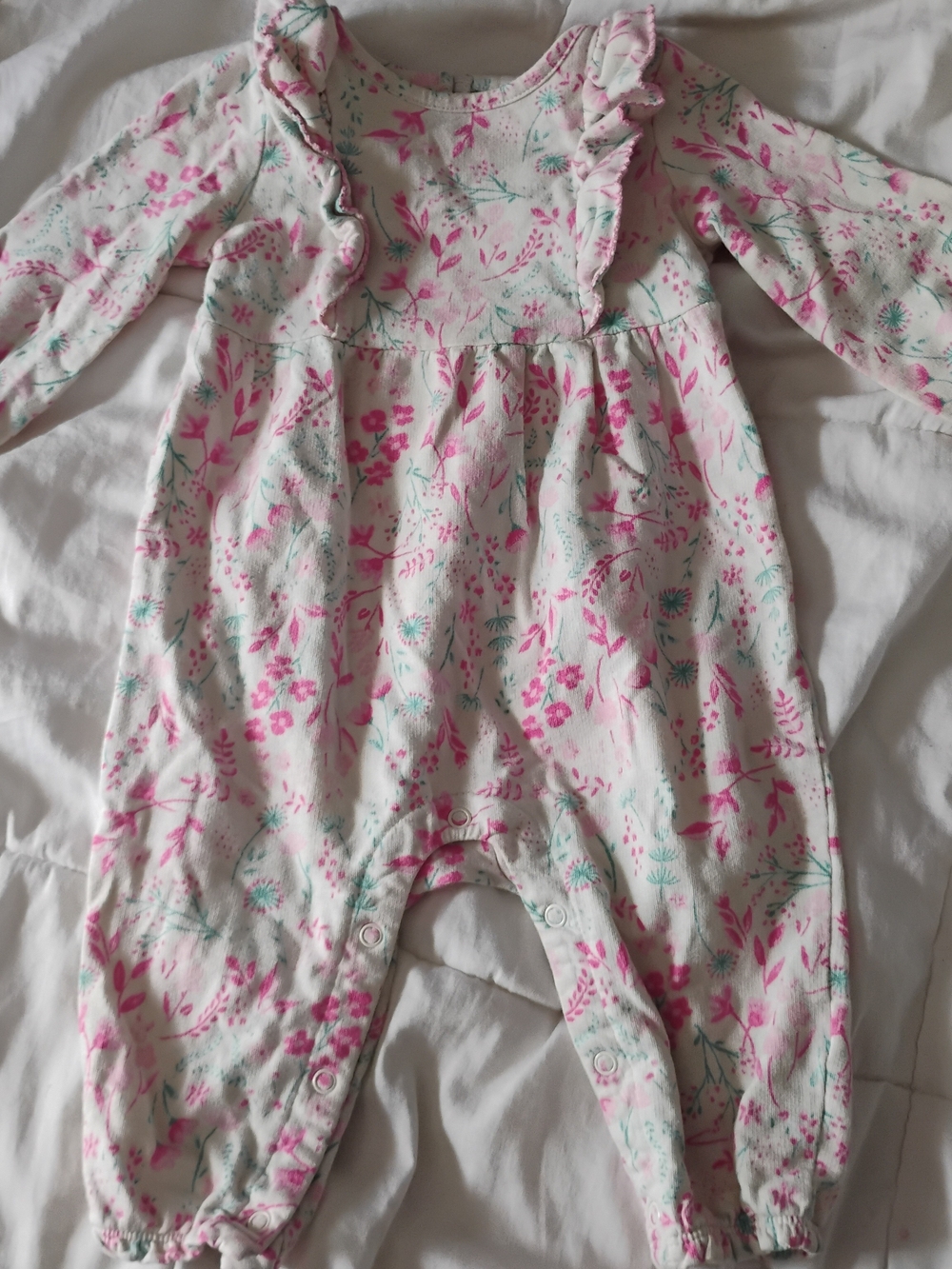 wonder nation Pink & Aqua Floral Infant Romper